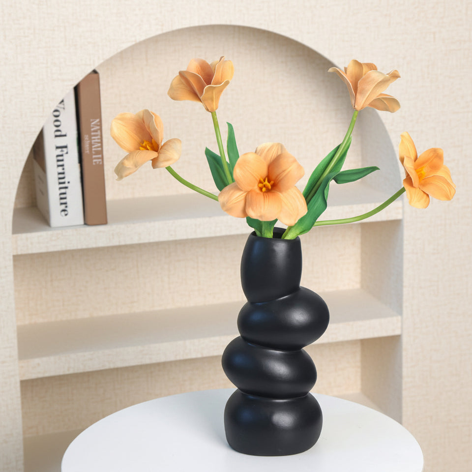 Ceramic bubble vase in matte black with dried tulips — Japandi home decor Australia