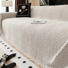 Herringbone Couch Cover in Ivory Sand — woven sofa throw, Japandi textiles Australia