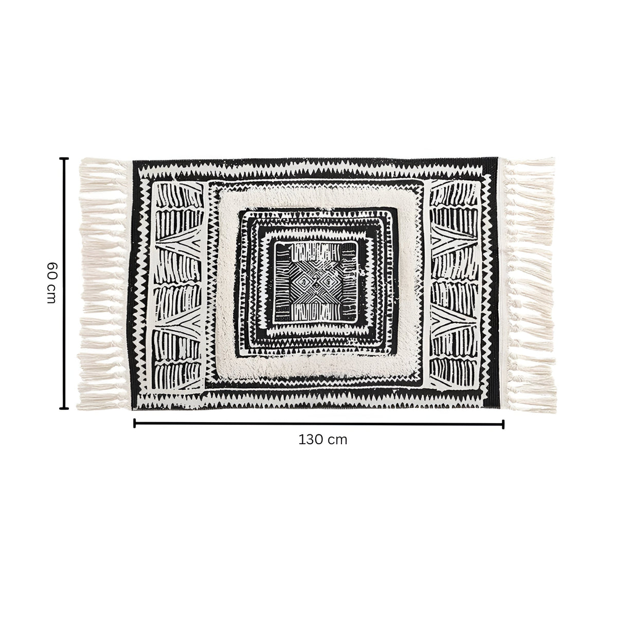 Geometric Tassel Floor Mat Large 60×130cm — woven floor mat, Japandi home textiles Australia