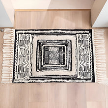 Geometric Tassel Floor Mat detail of tassel fringe — woven floor rug, Japandi Australia