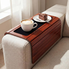Bamboo sofa arm tray in brown finish — natural bamboo colour option, Japandi decor Australia