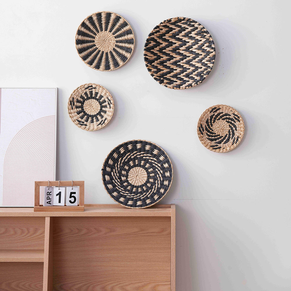 Woven wall basket detail — hand-coiled natural fibre weave, boho wall decor Australia