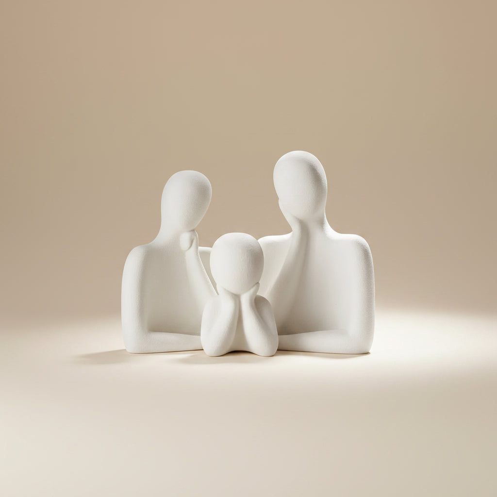 Ceramic sculptural figures side view — smooth matte finish in earthy tones