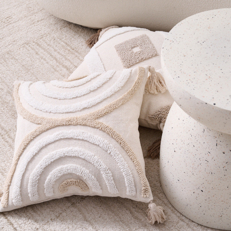 Bohemian tassel cushion cover detail — handcrafted tassels and textured weave