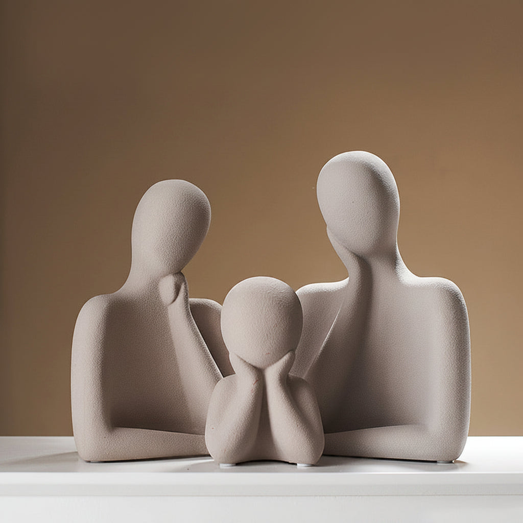 The Trio ceramic sculptural figures — minimalist wabi-sabi style, Japandi shelf decor Australia
