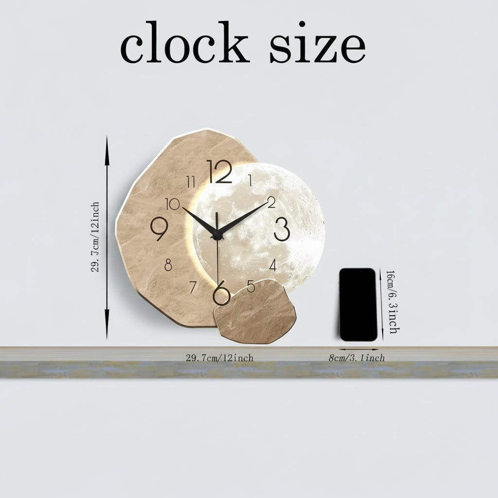 Reverse side of Luna moon wall clock showing silent quartz movement and hanging hook — Japandi wall decor Australia