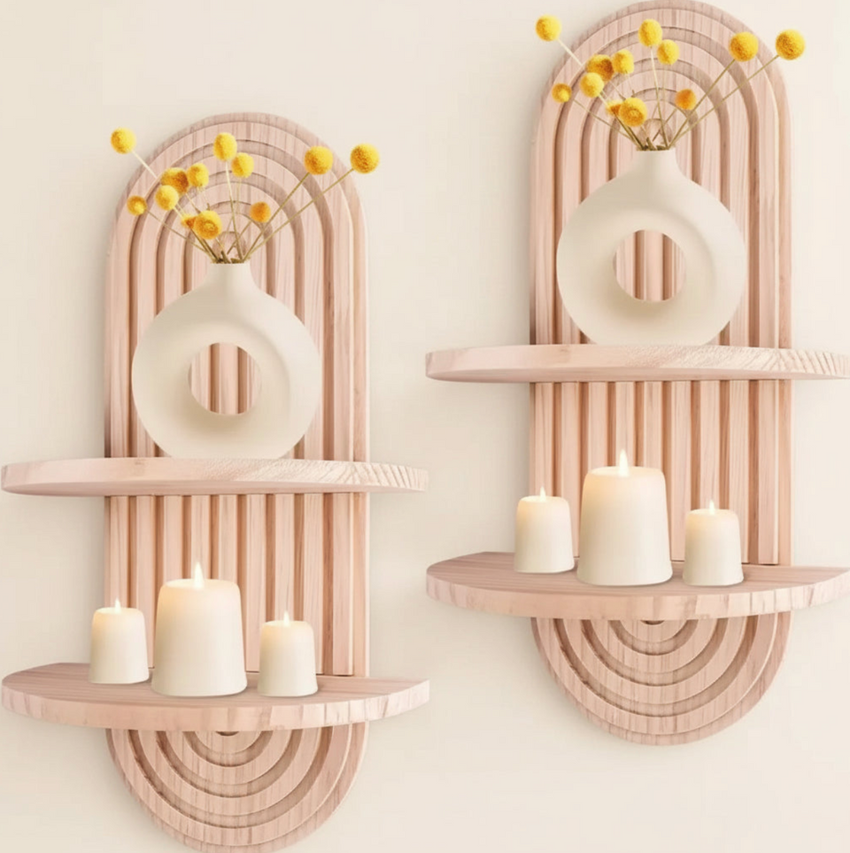 Wooden Wall Shelf – Candle & Vase Holder