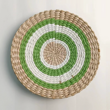 Sage Rings woven wall basket — green, white and natural seagrass wall decor Australia