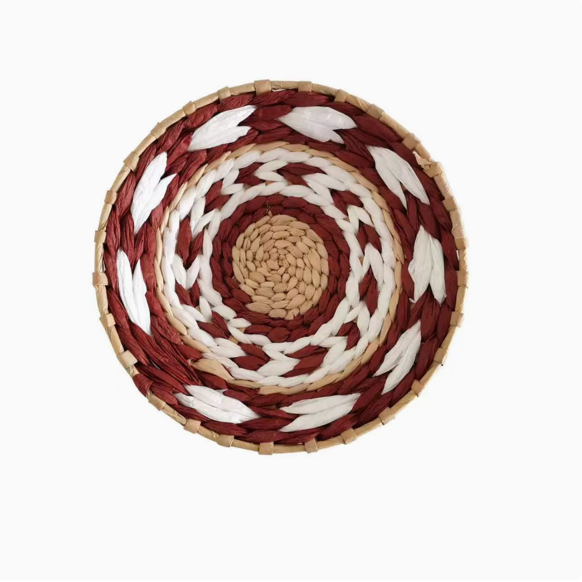 Terracotta Petal woven wall basket — rust red and white handwoven wall decor Australia