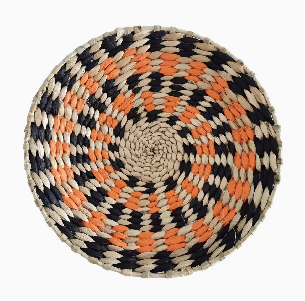 Amber Check woven wall basket — orange and black checked natural fibre wall decor Australia