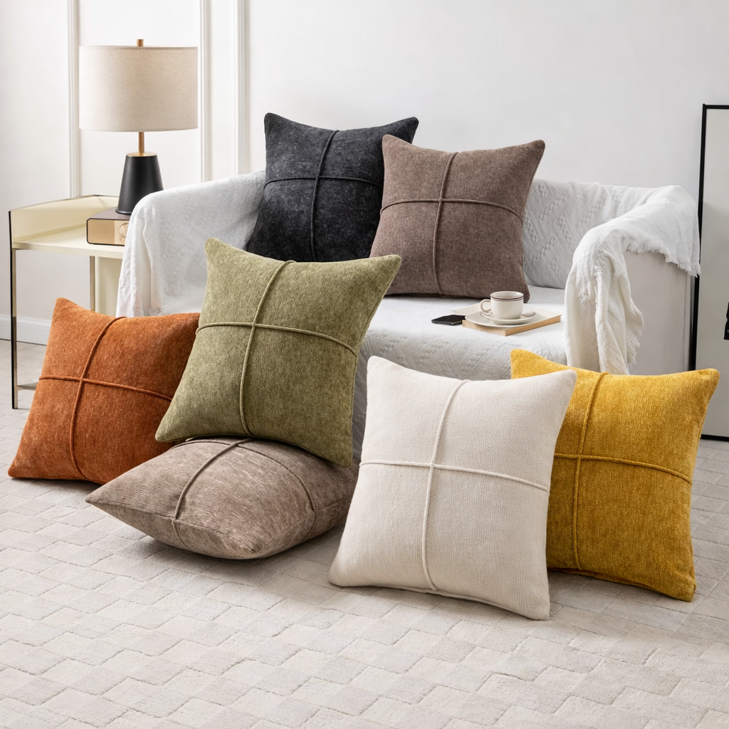 Serene Stitch Cushion Cover detail — stitched panel texture, minimalist cushion cover Australia