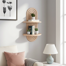Wooden wall shelf — curved solid wood candle and vase holder, Japandi wall decor Australia