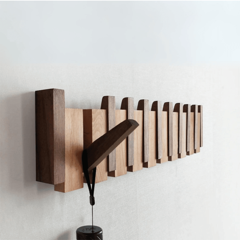 Piano key wooden wall coat rack — folding wooden pegs, minimalist Japandi entryway decor Australia