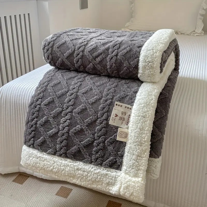 Sherpa Throw Blanket in Charcoal — soft fleece blanket in dark grey, Japandi textiles Australia