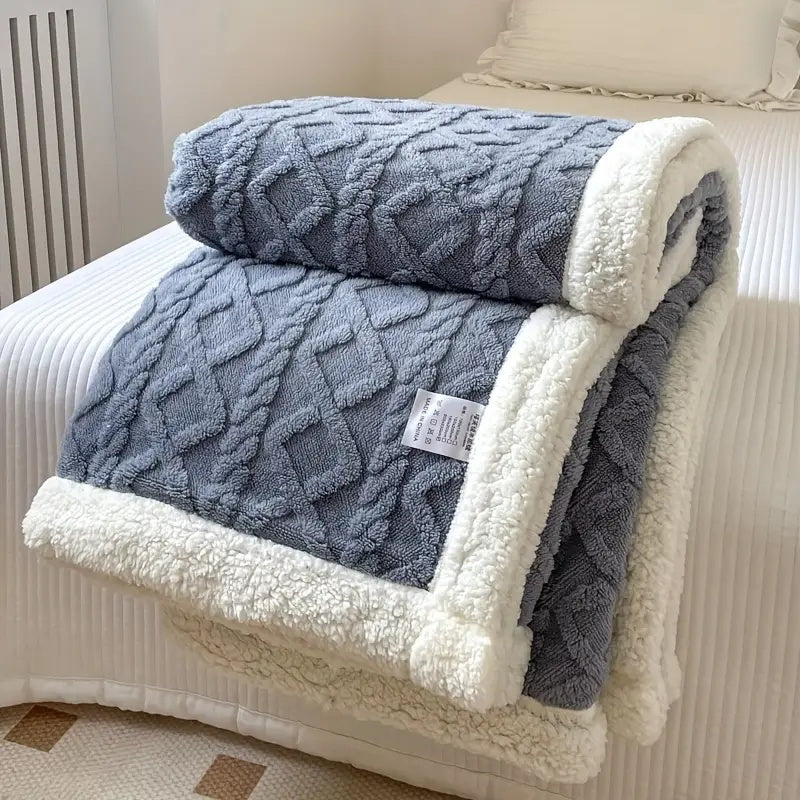 Sherpa Throw Blanket in Blue Berry — soft fleece blanket in deep blue, Japandi textiles Australia