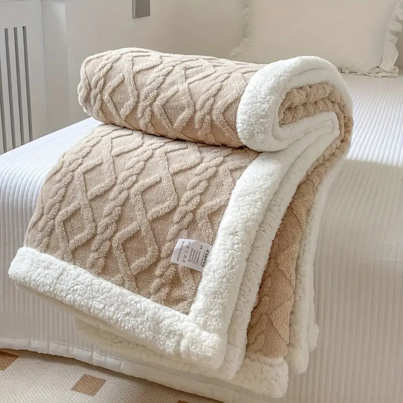Sherpa Throw Blanket in Latte — soft fleece blanket in warm beige, Japandi textiles Australia