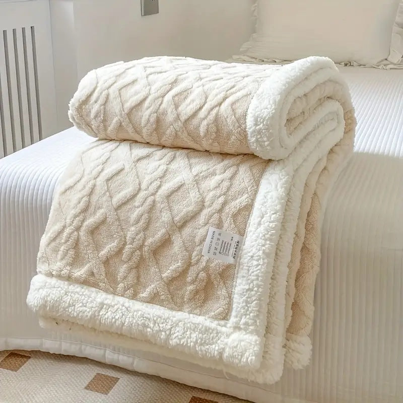 Sherpa Throw Blanket in Creamy White — plush fleece blanket in off-white, Japandi textiles Australia