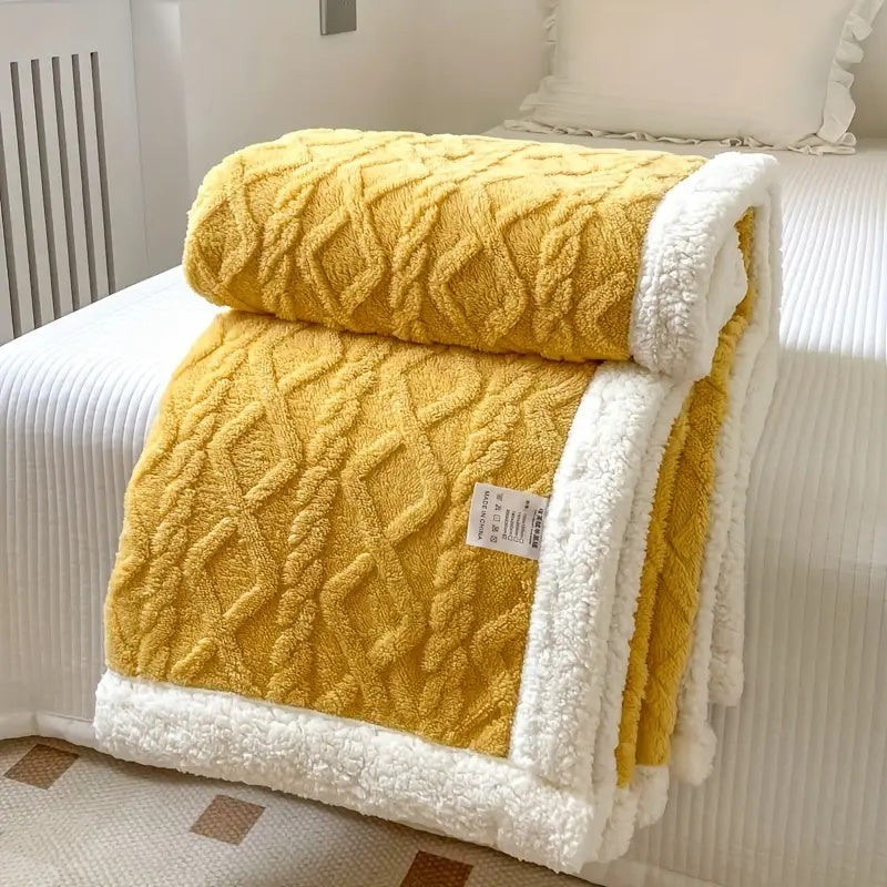 Sherpa Throw Blanket in Golden Sunrise — plush fleece blanket in warm gold, Japandi textiles Australia
