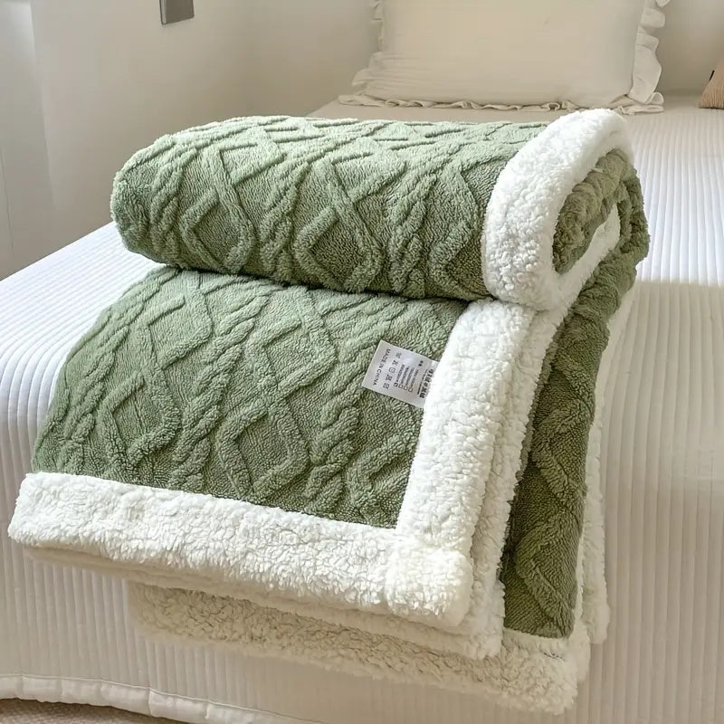 Sherpa Throw Blanket in Matcha — soft fleece blanket in sage green, Japandi textiles Australia