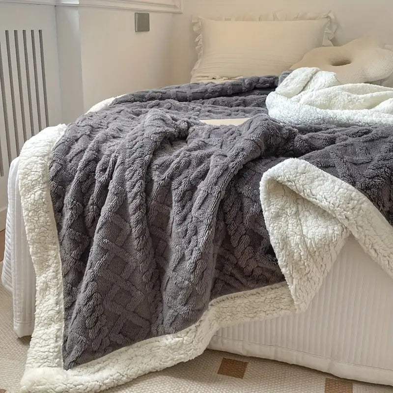 Sherpa Fleece Throw Blanket folded neatly — plush reversible blanket in earthy tones, Japandi textiles Australia